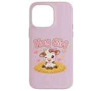 Carcasa para iPhone 14 Pro MAX Heno Girl Cute Cow Kawaii Farm Animal Pink Bow Hearts