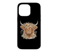Carcasa para iPhone 14 Pro MAX Highland Cow Mom Corona Floral Girasol Daisy