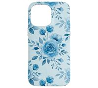 Carcasa para iPhone 14 Pro MAX Jardín Botánico Floral Acuarela Rosas Azul Claro