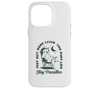 Carcasa para iPhone 14 Pro MAX Just out Here Living The Ruff Life Stay Pawsitive Cowboy Dog