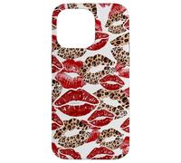 Carcasa para iPhone 14 Pro MAX Leopard Lipstick Lips Kiss Kisses Cheetah Y2K Mujeres Niñas