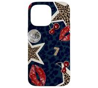 Carcasa para iPhone 14 Pro MAX Leopard Stars Cherry Kiss Disco Ball Y2K Negro Cheetah Print