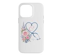 Carcasa para iPhone 14 Pro MAX Letter C Initial Monogram Nurse Pink Roses Heart Stethoscope