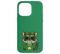 Carcasa para iPhone 14 Pro MAX Lucky Irish Raccoon Cute with Green Sunglasses and Gum