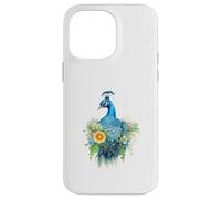 Carcasa para iPhone 14 Pro MAX Majestuoso pájaro Pavo Real con Vibrante Arte Floral en Acuarela