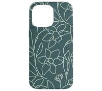 Carcasa para iPhone 14 Pro MAX Modern Line Art Poppy Flower Leaves Boho Dark Green