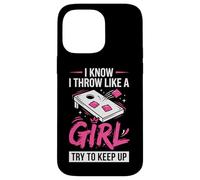 Carcasa para iPhone 14 Pro MAX Mujer de Cornhole, Divertida, Lanzo como una niña, Trato de Mantener el Ritmo