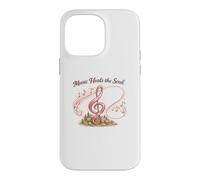 Carcasa para iPhone 14 Pro MAX Music Heals The Soul de Mujer con cáncer con Cinta Rosa