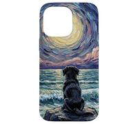 Carcasa para iPhone 14 Pro MAX Obra de Arte Black Labrador Starry Night Puppy at The Beach