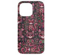 Carcasa para iPhone 14 Pro MAX Patrón de Animal Peculiar Kitsch Collage Lindo Gato Floral Rosa