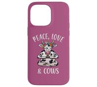 Carcasa para iPhone 14 Pro MAX Peace Love & Cows Divertido Yoga meditando con Vacas