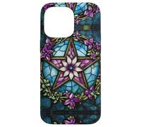 Carcasa para iPhone 14 Pro Max Pentagram Stained Glass Effect Stain Glass Art Purple Teal