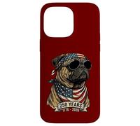 Carcasa para iPhone 14 Pro MAX Perro Pug con Bandera Estadounidense 250 años 1776-2026 Bicentenario de EE. UU.