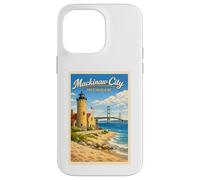 Carcasa para iPhone 14 Pro MAX Póster de Viaje Vintage de Michigan Mackinaw City Up North MI
