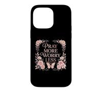 Carcasa para iPhone 14 Pro MAX Pray More Worry Less Butterfly Floral Christian Faith