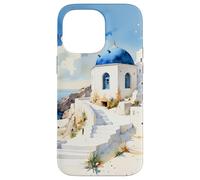 Carcasa para iPhone 14 Pro MAX Recuerdos de la Isla Griega Impresionante Arte de Acuarela de Santorini