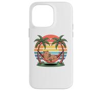 Carcasa para iPhone 14 Pro MAX Relaxing Capybara, Sunset, Palm Tree, Summer capy Vacation