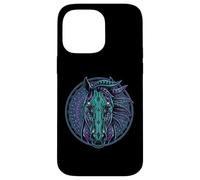Carcasa para iPhone 14 Pro MAX Retrato de Caballo Estilo Cyberpunk Verde Azulado Púrpura Mandala Circuitry