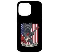 Carcasa para iPhone 14 Pro MAX Rock N Roll Yorkie Dog Playing Guitar USA Flag Puppy