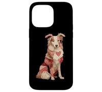Carcasa para iPhone 14 Pro MAX Romántico Patchwork Border Collie con Corazón Rojo