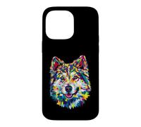 Carcasa para iPhone 14 Pro MAX Samoyedo Geométrico Pop Art Closeup Retrato Cara de Cachorro