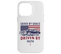 Carcasa para iPhone 14 Pro MAX Saved by Grace, Driven by Faith - Men's Christian Muscle Car