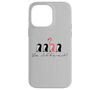 Carcasa para iPhone 14 Pro MAX Ser Diferente, Flamenco Rosa Entre los pingüinos