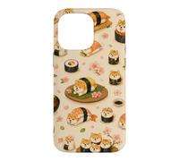 Carcasa para iPhone 14 Pro MAX Shiba Inu Lindo Sushi Divertido Comida Japonesa Rosa Floral