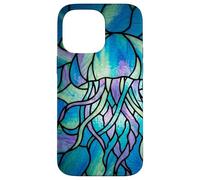 Carcasa para iPhone 14 Pro MAX Stained Glass Jellyfish Blue Purple Mosaic Ocean Art