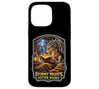 Carcasa para iPhone 14 Pro MAX Stormy Night Cozy Dragon Reading Fantasía Criatura