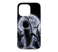Carcasa para iPhone 14 Pro MAX Tiburones Retro Aullando bajo Luna Llena Noche Espacial Y2K 90s