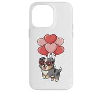 Carcasa para iPhone 14 Pro MAX Valentines Day Heart Balloons Blue Merle Australian Shepherd