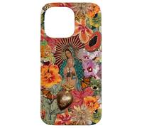Carcasa para iPhone 14 Pro MAX Virgen María Católica Floral Mexicano Folk Mosaico Collage