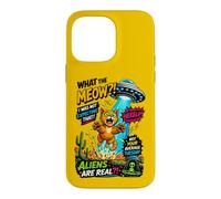 Carcasa para iPhone 14 Pro MAX What The Meow Funny Cat UFO Abduction Sci-Fi Alien