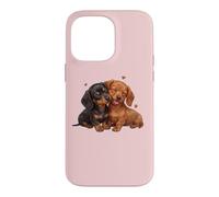 Carcasa para iPhone 14 Pro MAX Womens Girls Kids Two 2 Red Black Tan Dachshund Puppy Lover