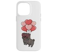Carcasa para iPhone 14 Pro MAX Womens Girls Valentines Day Heart Balloons Black Pug Lover