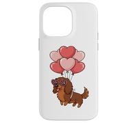 Carcasa para iPhone 14 Pro MAX Womens Valentines Day Heart Balloons Long Haired Dachshund