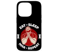 Carcasa para iPhone 14 Pro MMA Cage Fighter Eat Sleep Repetir Artes Marciales Mixtas