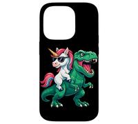 Carcasa para iPhone 14 Pro Montando Unicornios, tiranos, míticos, prehistóricos, Rainbow Trex para niños
