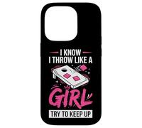 Carcasa para iPhone 14 Pro Mujer de Cornhole, Divertida, Lanzo como una niña, Trato de Mantener el Ritmo