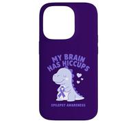 Carcasa para iPhone 14 Pro My Brain Has Hiccup Epilepsy Awareness Dino Purple Ribbon