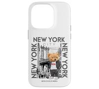 Carcasa para iPhone 14 Pro New York City Teddy Bear with The Dumbo Manhattan Bridge