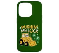 Carcasa para iPhone 14 Pro Niños Empujando Mi Suerte St Patrick 6 7 Números de la Suerte Bulldozer