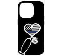 Carcasa para iPhone 14 Pro Nurse Police Wife Officer Thin Blue Line Heart Flag Black