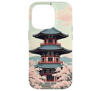 Carcasa para iPhone 14 Pro Pagoda Japonesa Flor de Cerezo Primavera Paisaje Diseño