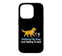 Carcasa para iPhone 14 Pro Paseando a mi Perro y Hablando con Dios Christian Pet Owner