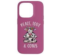 Carcasa para iPhone 14 Pro Peace Love & Cows Divertido Yoga meditando con Vacas