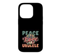 Carcasa para iPhone 14 Pro Peace Love Ukelele Hippie Hawaiano Reproductor de música Retro