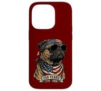 Carcasa para iPhone 14 Pro Perro Pug con Bandera Estadounidense 250 años 1776-2026 Bicentenario de EE. UU.