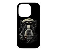 Carcasa para iPhone 14 Pro Pipa para Fumar Perros Boston Terrier, Nautical Captain Dog Aver